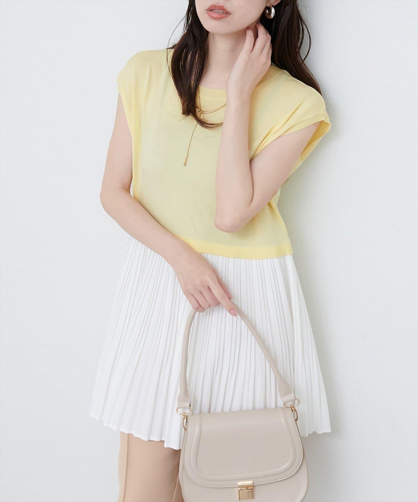 【natural couture】拼接百褶針織衫