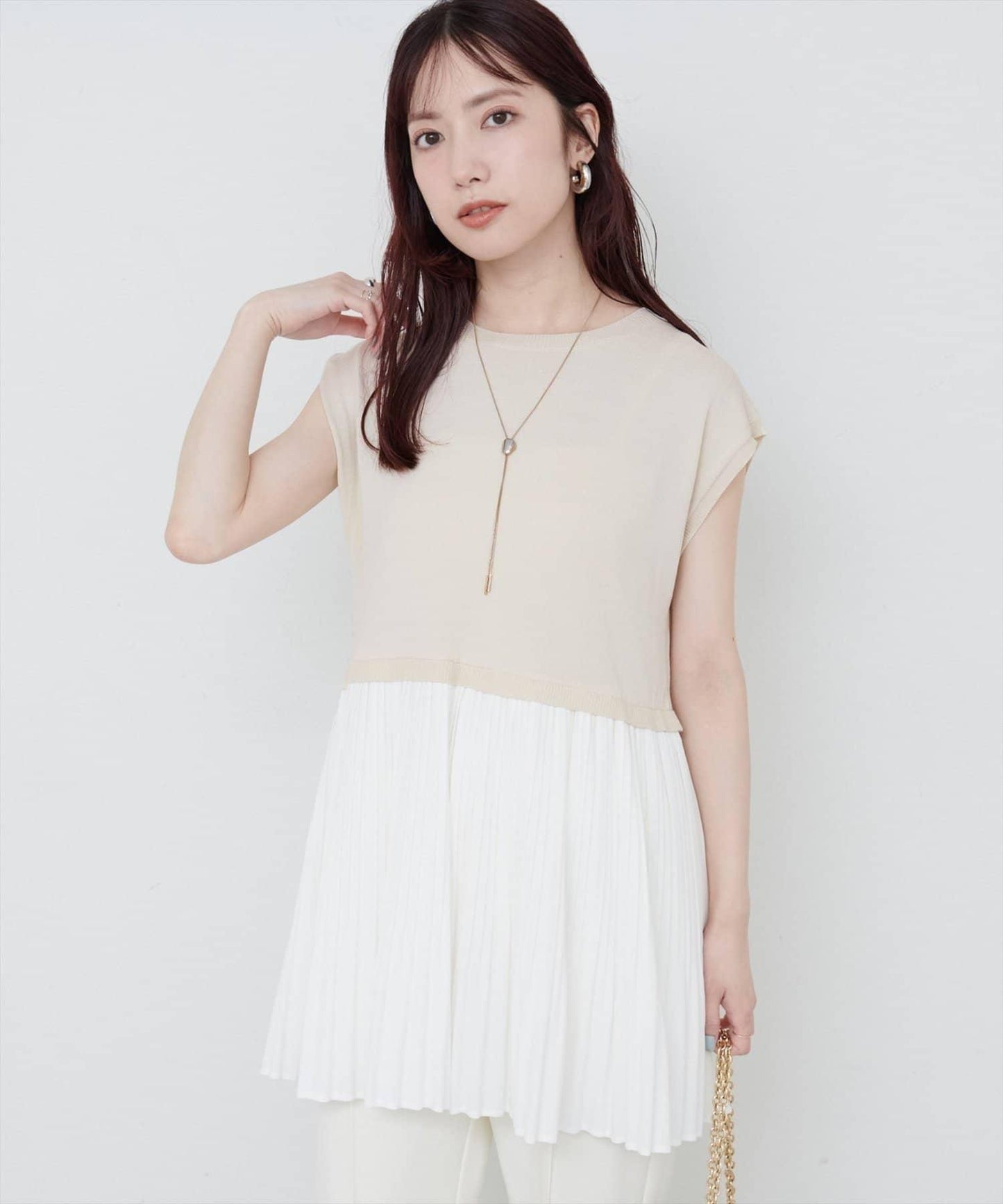 【natural couture】拼接百褶針織衫