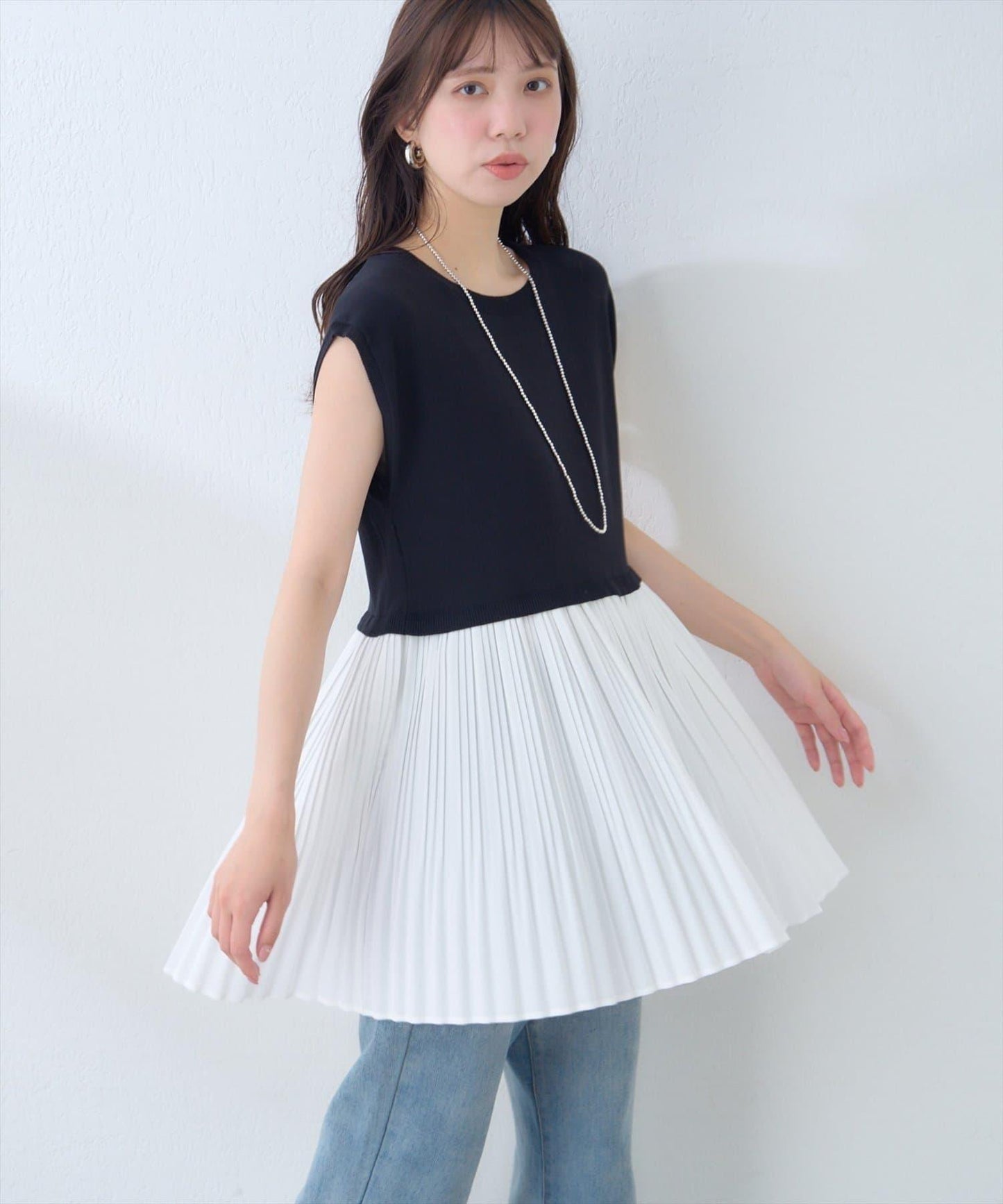 【natural couture】拼接百褶針織衫