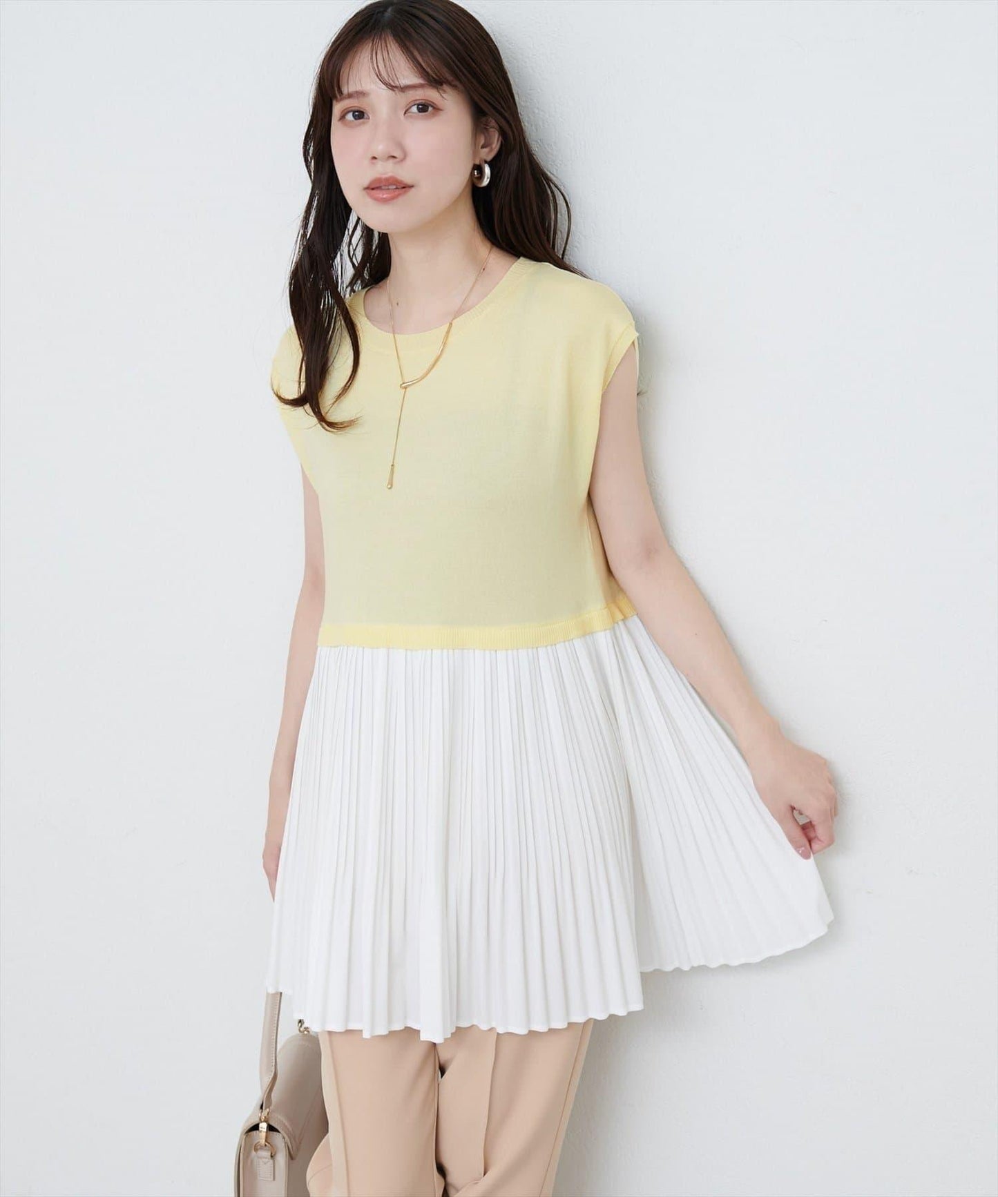 【natural couture】拼接百褶針織衫