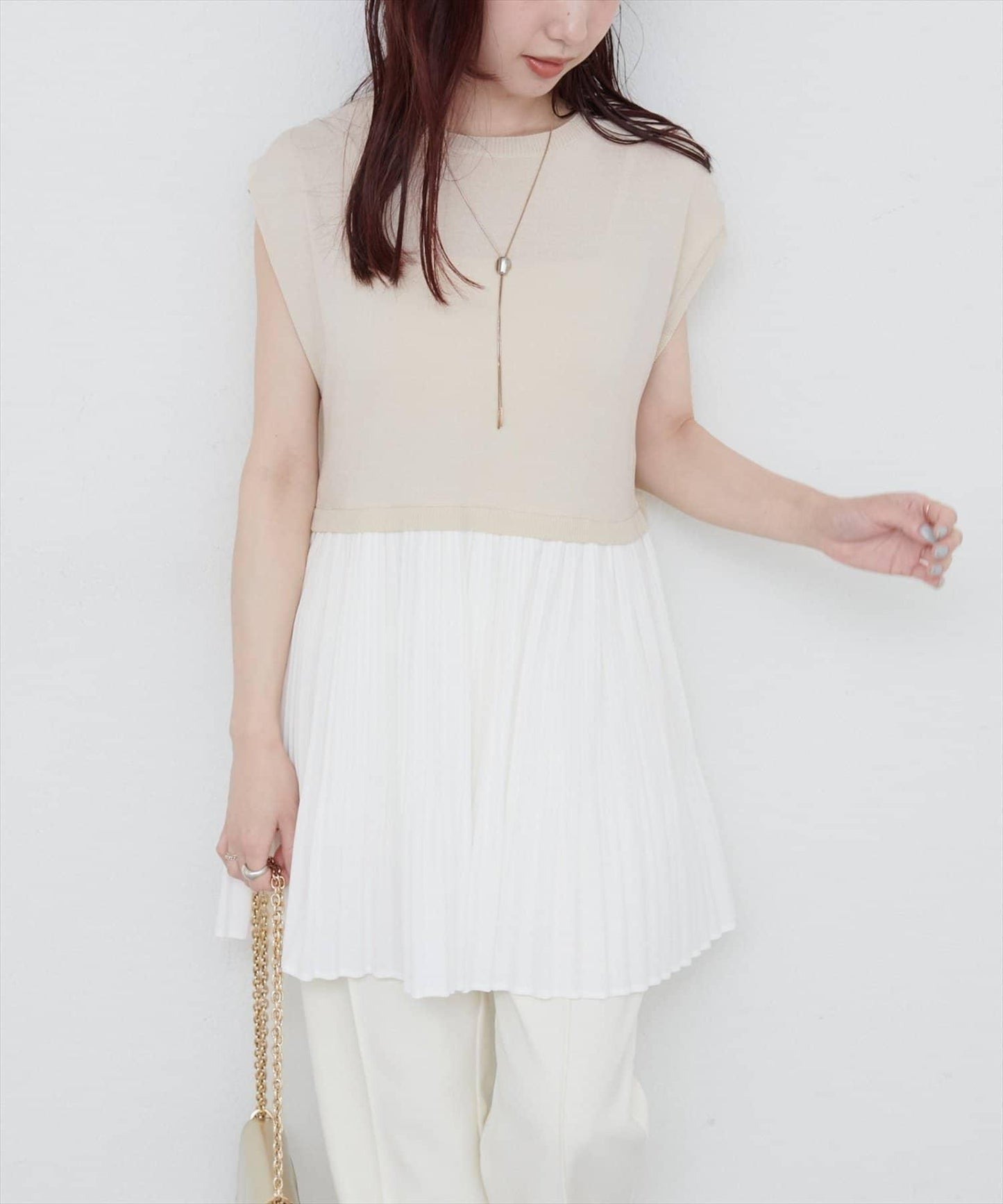 【natural couture】拼接百褶針織衫