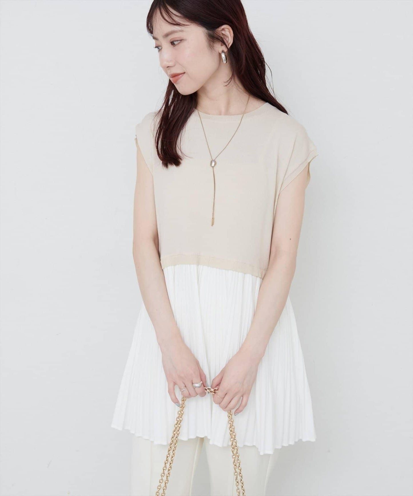 【natural couture】拼接百褶針織衫