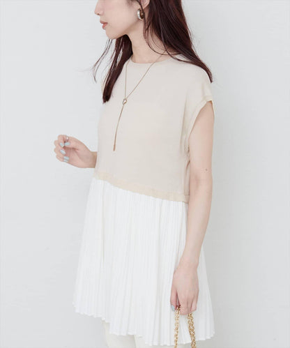 【natural couture】拼接百褶針織衫