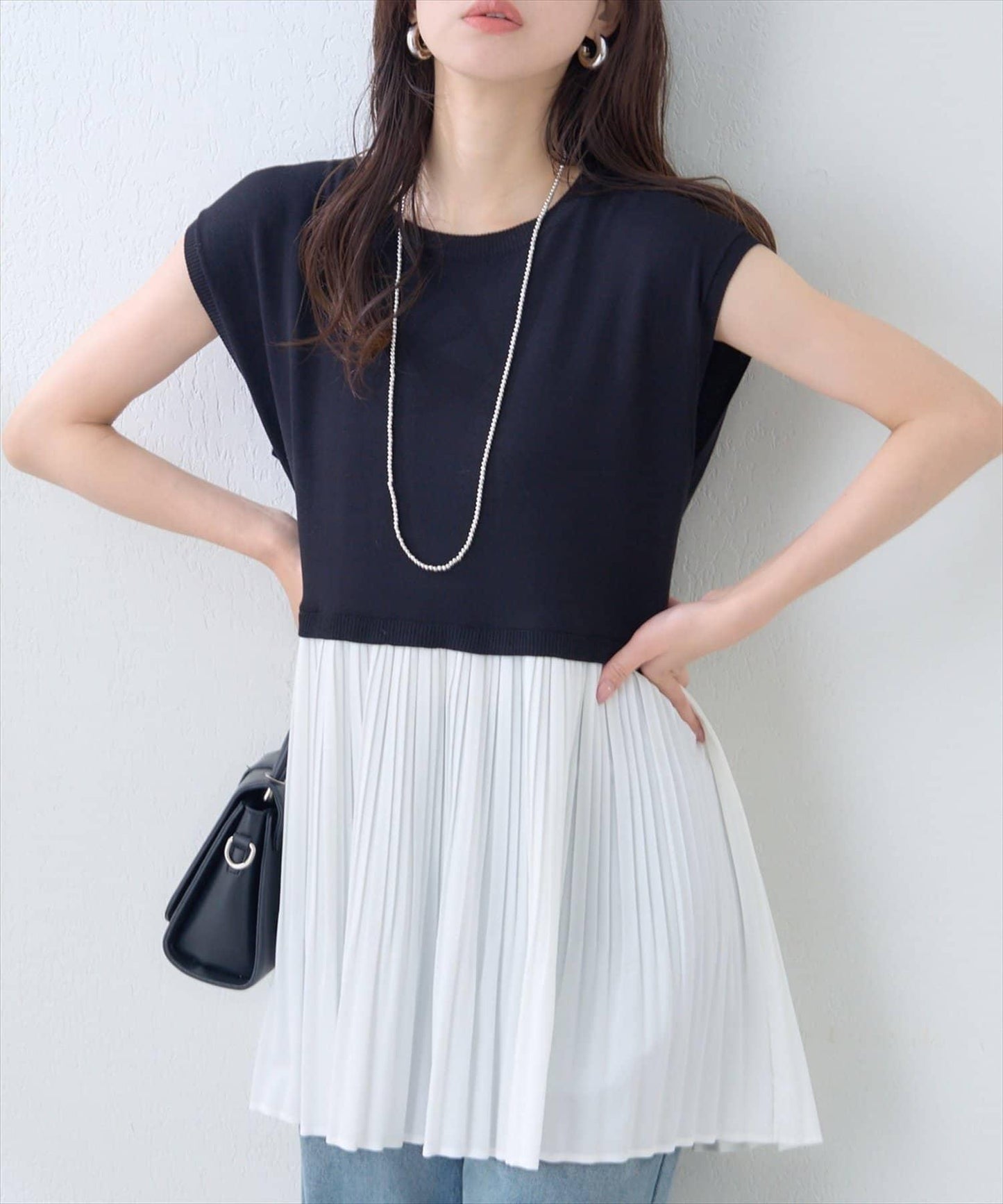 【natural couture】拼接百褶針織衫