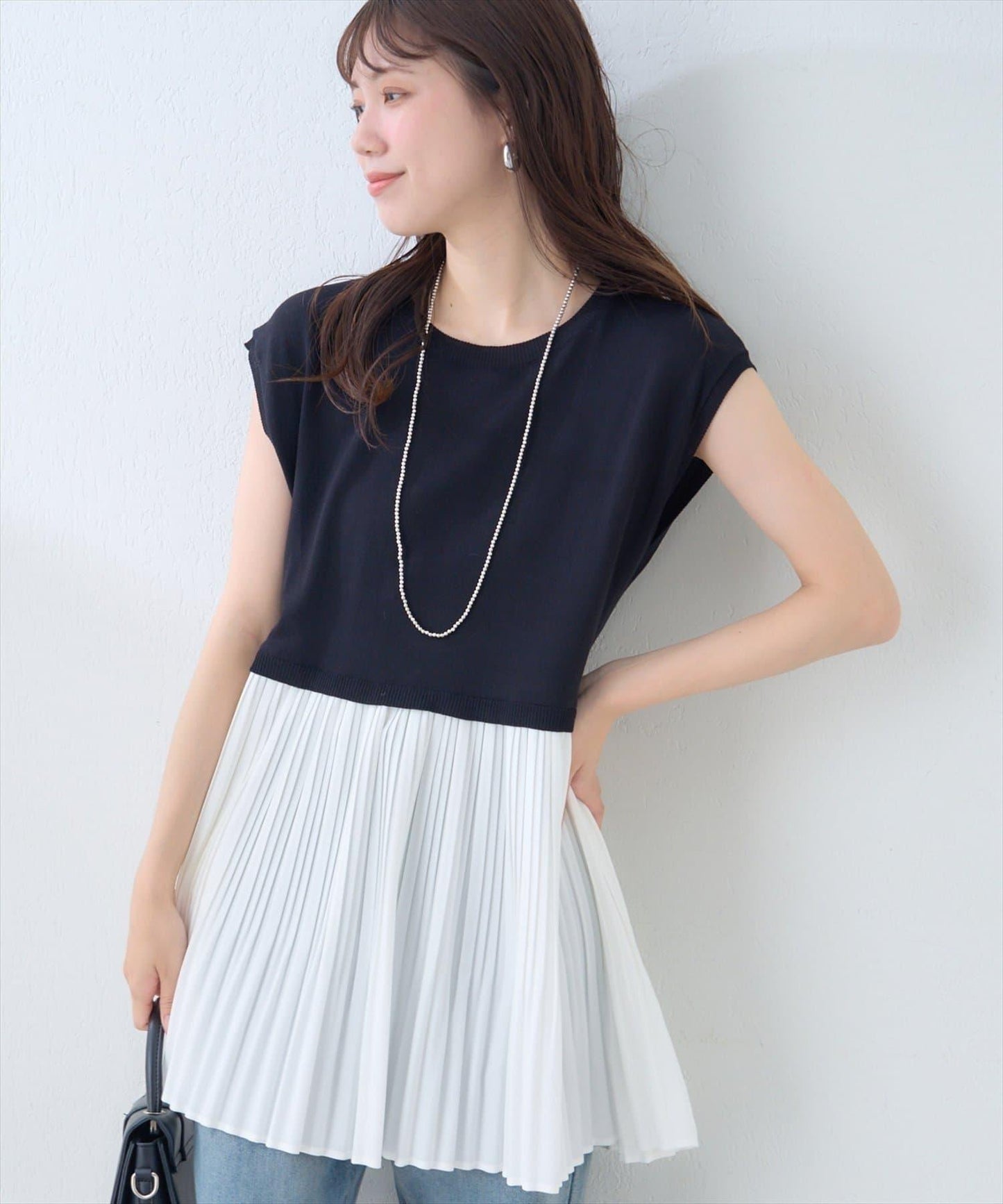 【natural couture】拼接百褶針織衫