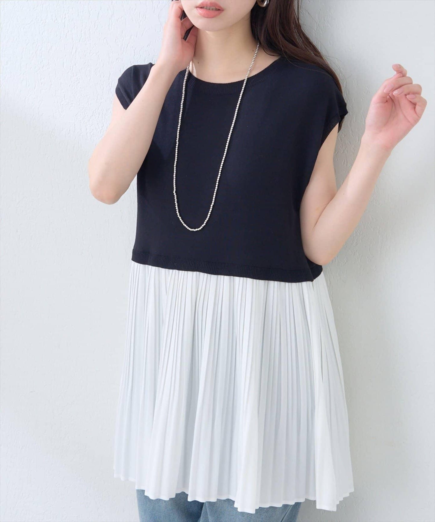 【natural couture】拼接百褶針織衫