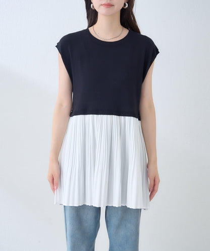 【natural couture】拼接百褶針織衫