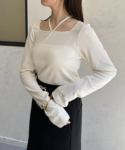 帶吊墜掛脖羅紋套頭衫