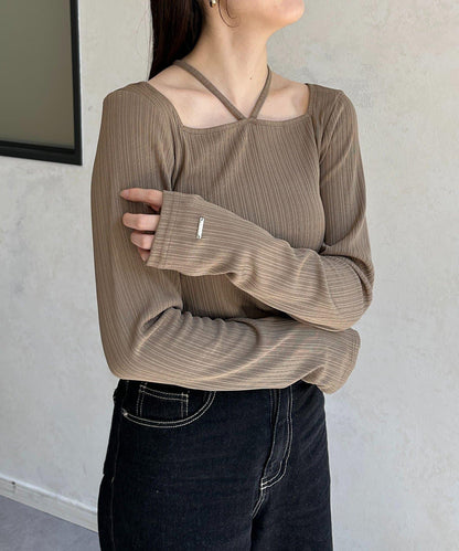 帶吊墜掛脖羅紋套頭衫