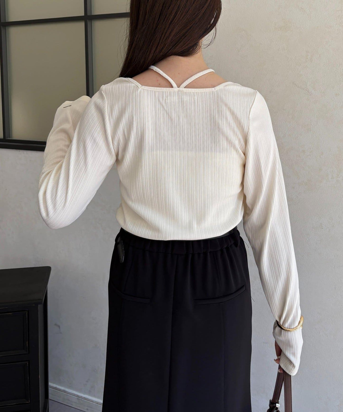 帶吊墜掛脖羅紋套頭衫