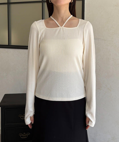 帶吊墜掛脖羅紋套頭衫