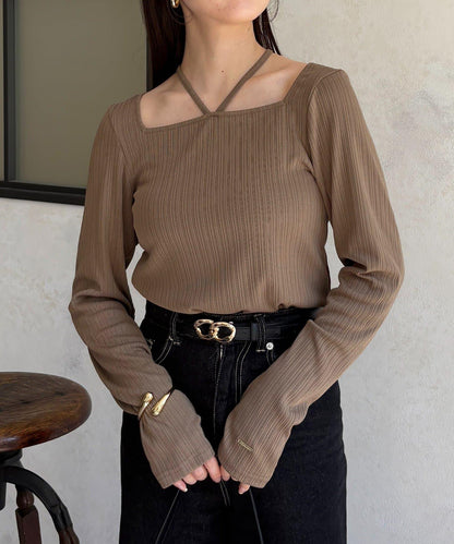 帶吊墜掛脖羅紋套頭衫