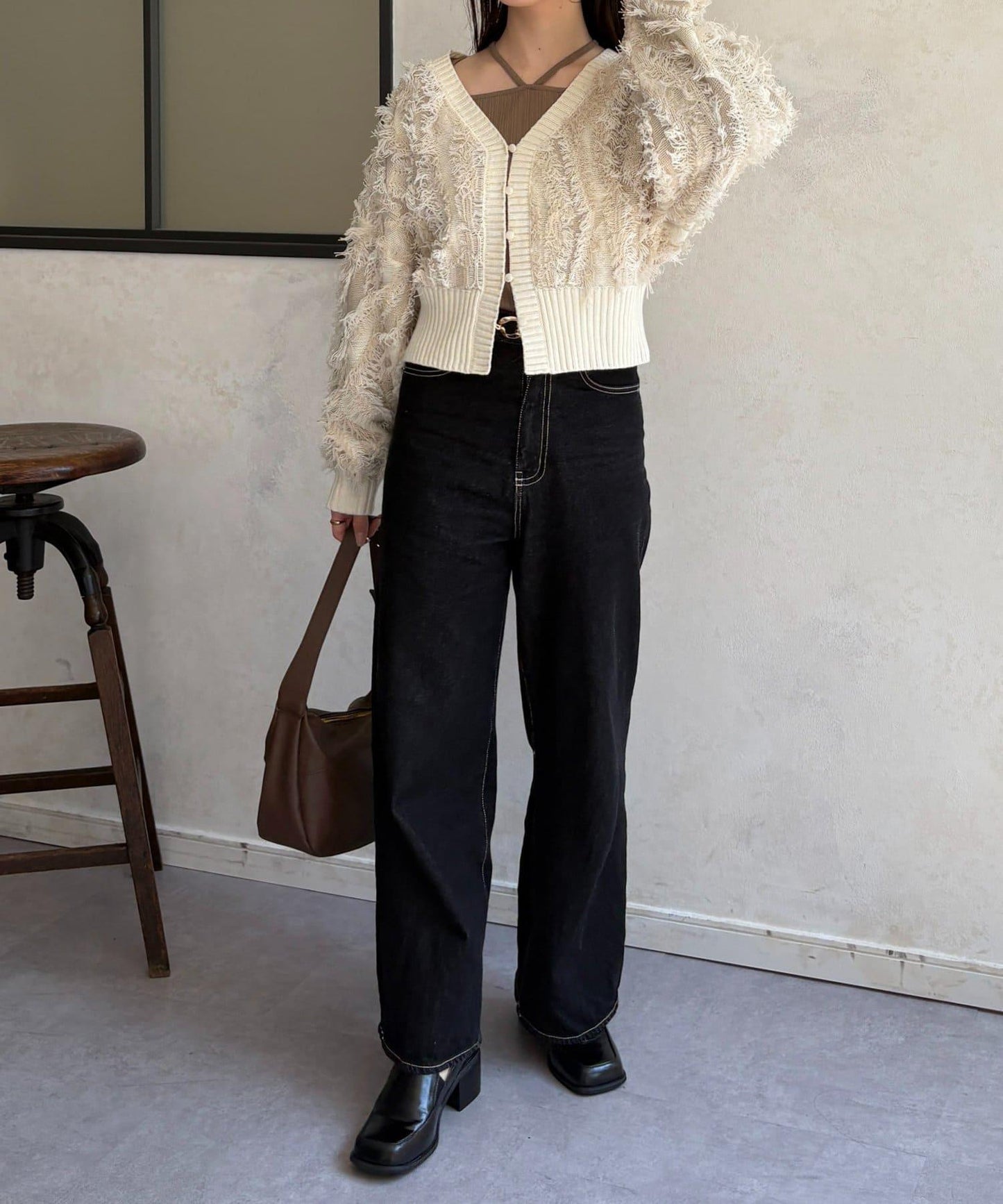 帶吊墜掛脖羅紋套頭衫