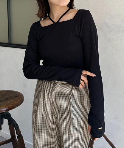 帶吊墜掛脖羅紋套頭衫