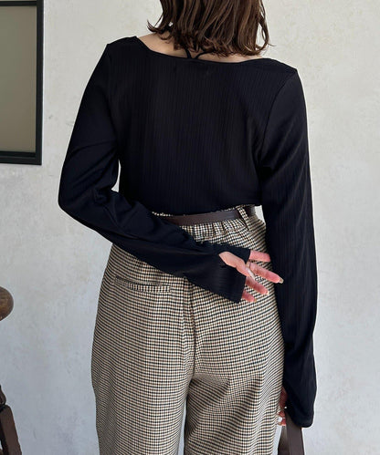 帶吊墜掛脖羅紋套頭衫