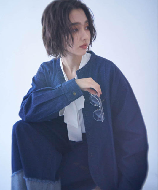 【NUNIFE】無領牛仔襯衫夾克
