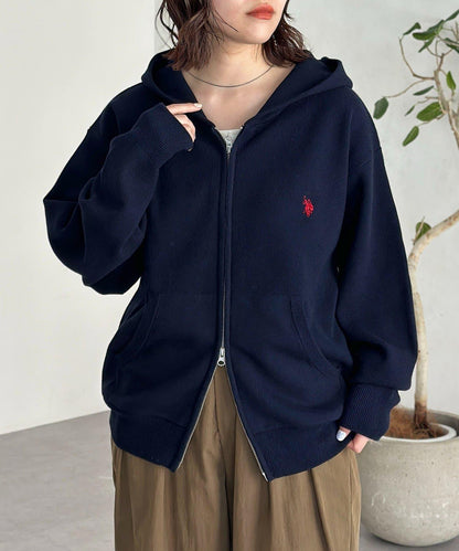 【U.S. POLO ASSN.】衛衣風針織拉鍊連帽衫