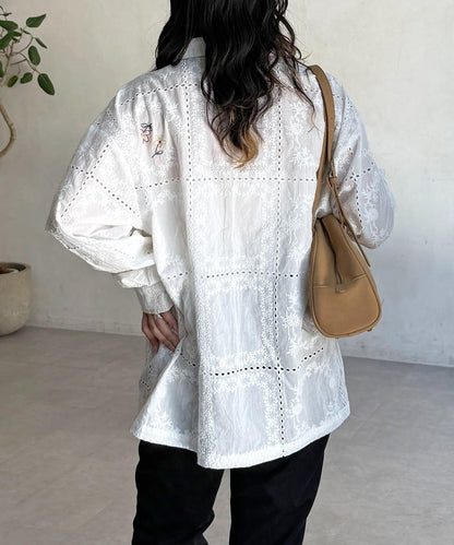蕾絲刺繡寬鬆襯衫
