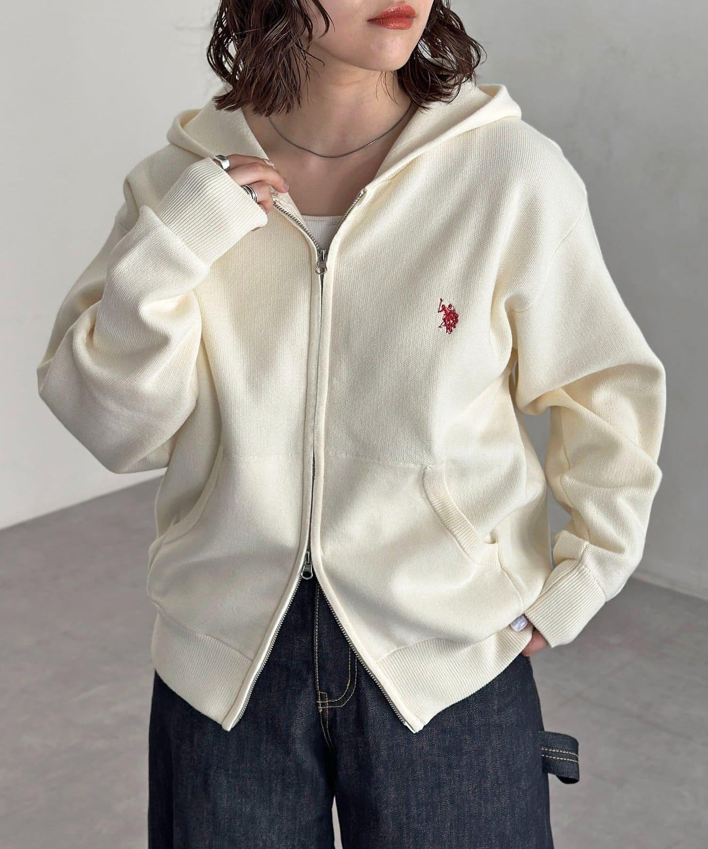 【U.S. POLO ASSN.】衛衣風針織拉鍊連帽衫
