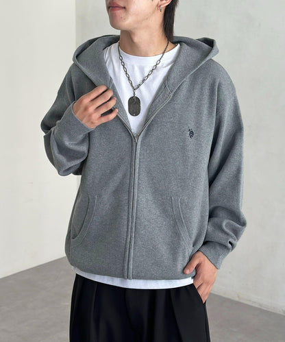 【U.S. POLO ASSN.】衛衣風針織拉鍊連帽衫