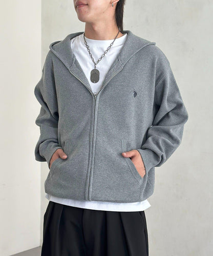 【U.S. POLO ASSN.】衛衣風針織拉鍊連帽衫
