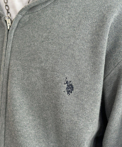 【U.S. POLO ASSN.】衛衣風針織拉鍊連帽衫
