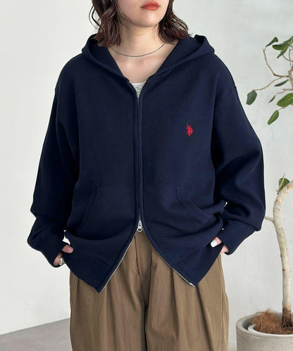 【U.S. POLO ASSN.】衛衣風針織拉鍊連帽衫