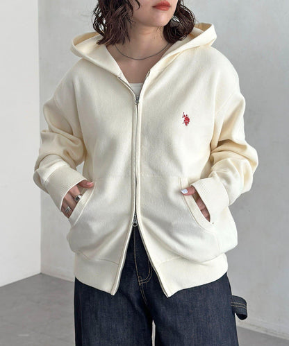 【U.S. POLO ASSN.】衛衣風針織拉鍊連帽衫