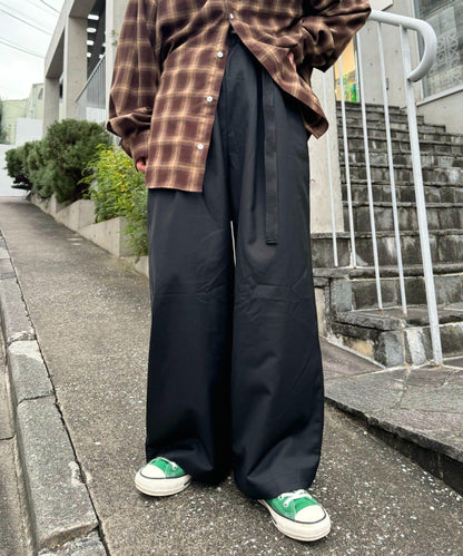 【UNISEX】側邊腰帶寬鬆西裝褲
