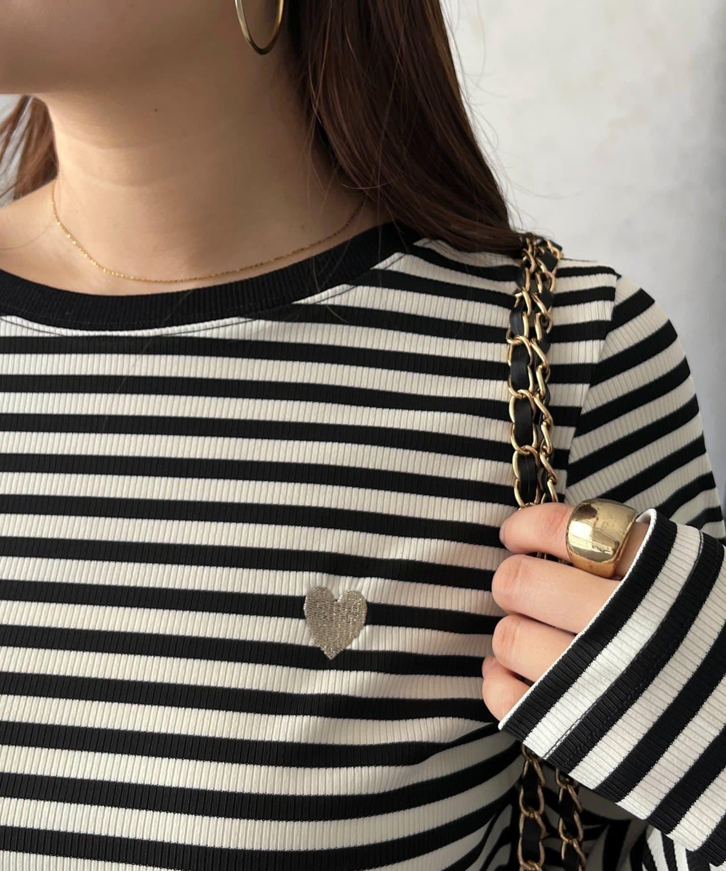 愛心刺繡條紋長袖T恤