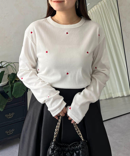 愛心刺繡羅紋長袖T恤