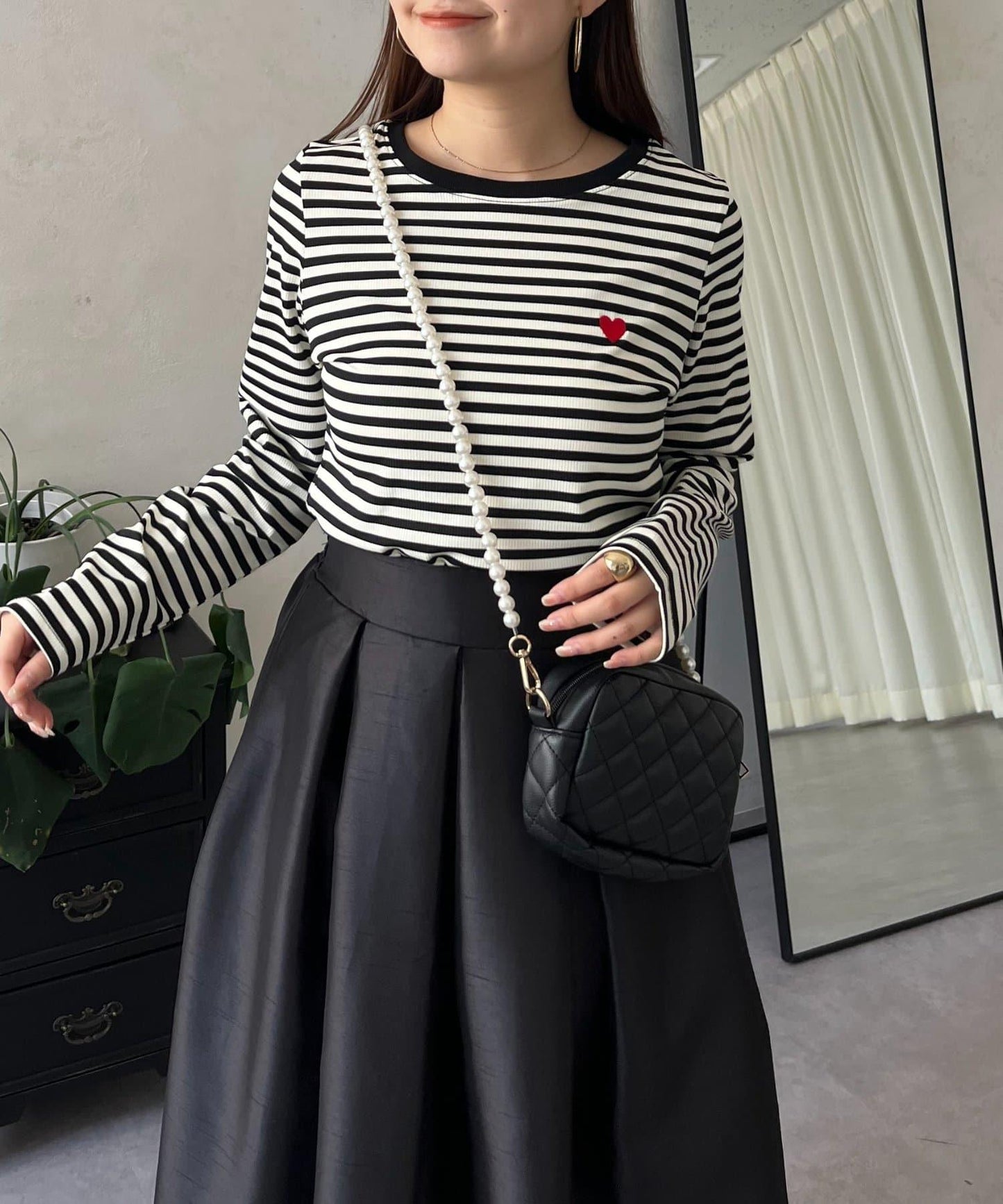 愛心刺繡條紋長袖T恤