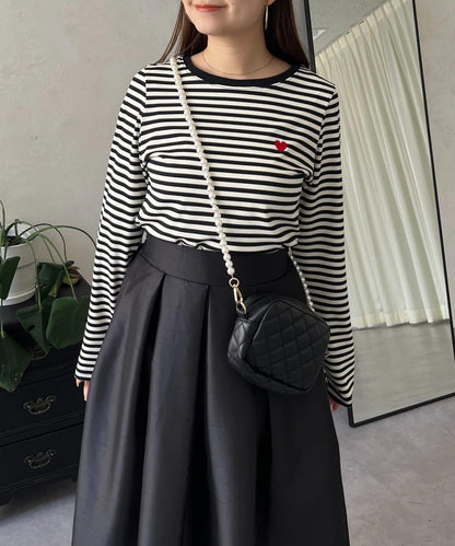 愛心刺繡條紋長袖T恤