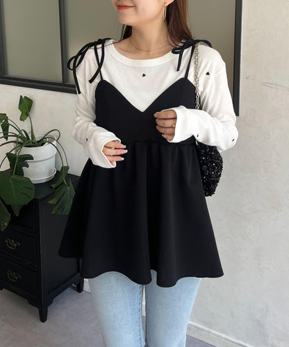 愛心刺繡羅紋長袖T恤