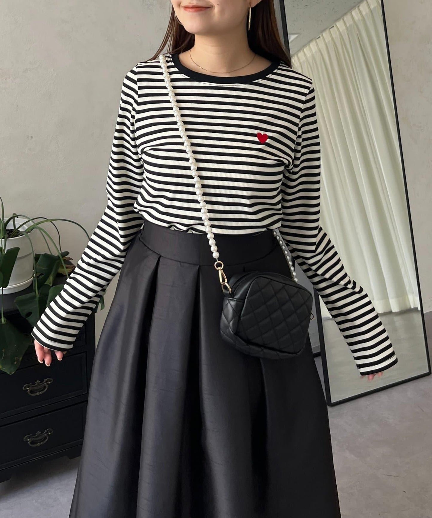 愛心刺繡條紋長袖T恤