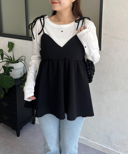 愛心刺繡羅紋長袖T恤