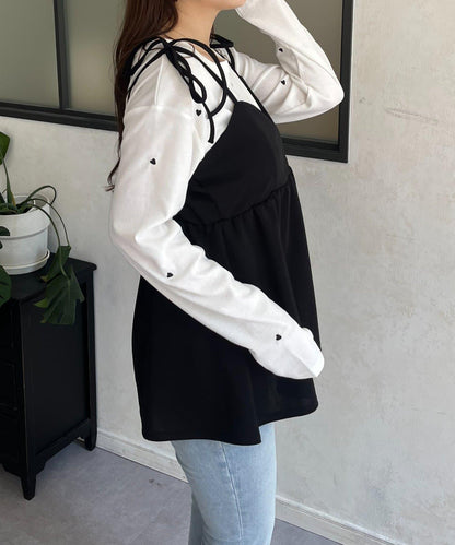 愛心刺繡羅紋長袖T恤