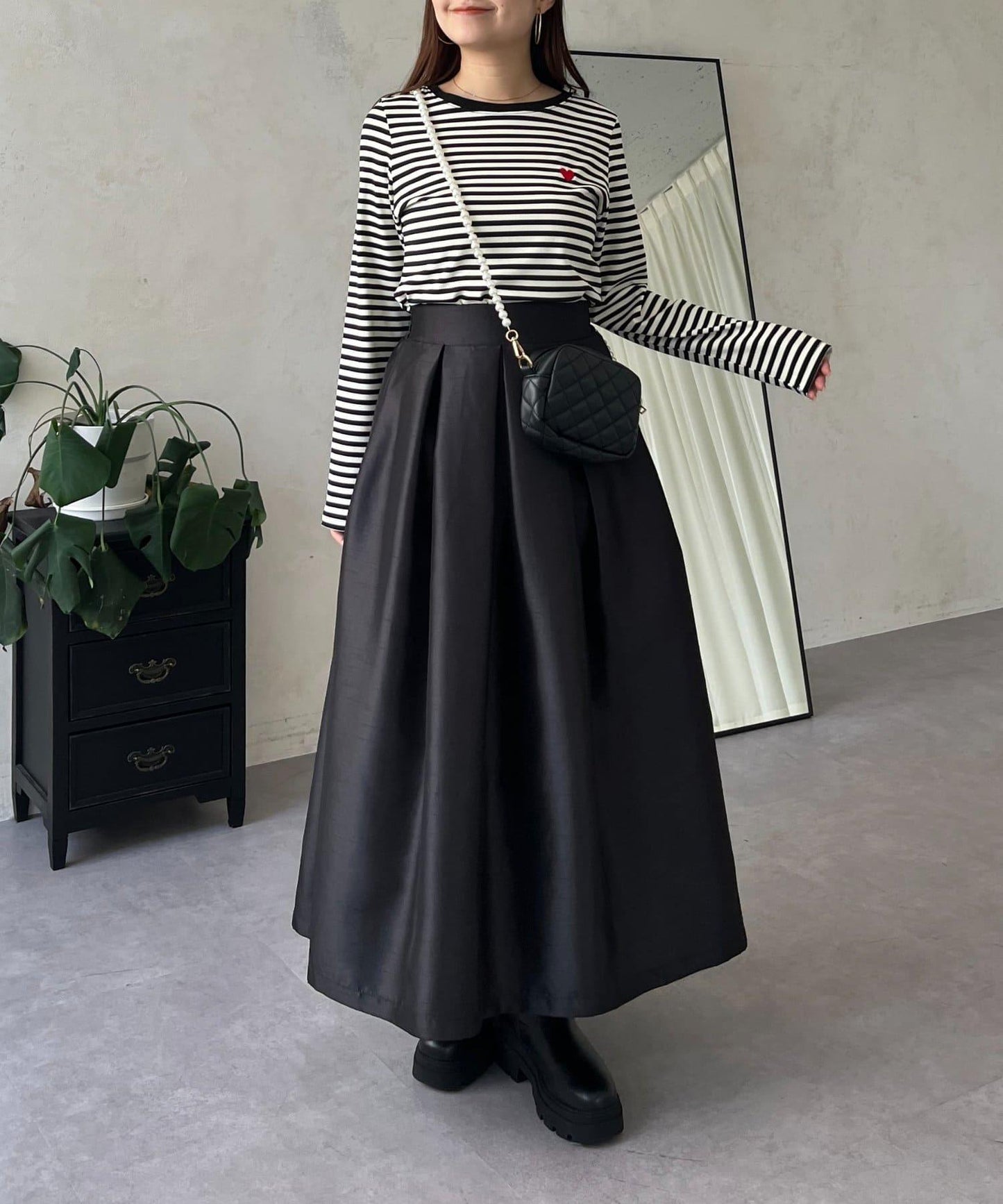 愛心刺繡條紋長袖T恤