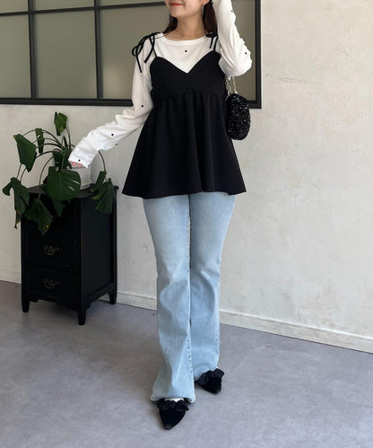 愛心刺繡羅紋長袖T恤