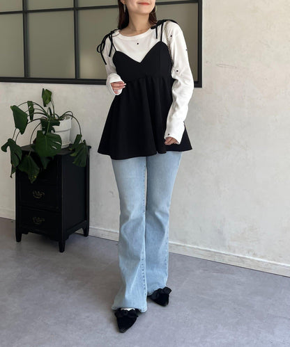 愛心刺繡羅紋長袖T恤