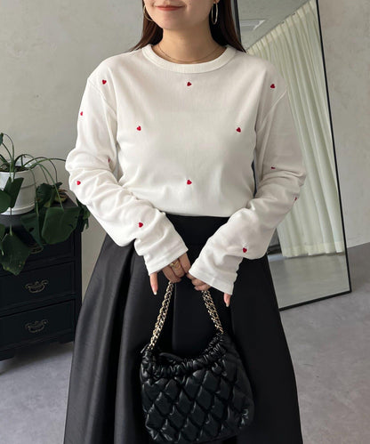 愛心刺繡羅紋長袖T恤