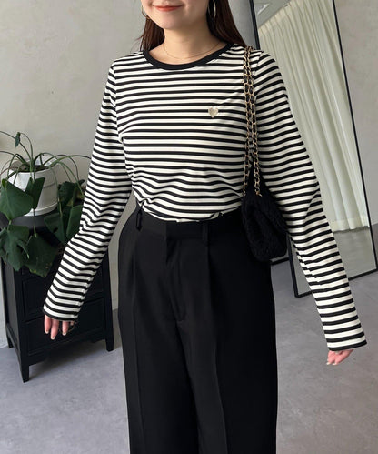 愛心刺繡條紋長袖T恤