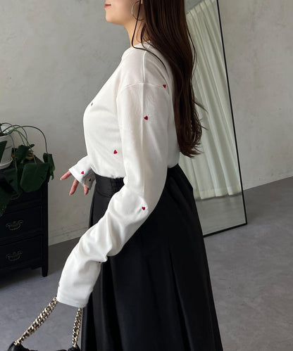 愛心刺繡羅紋長袖T恤