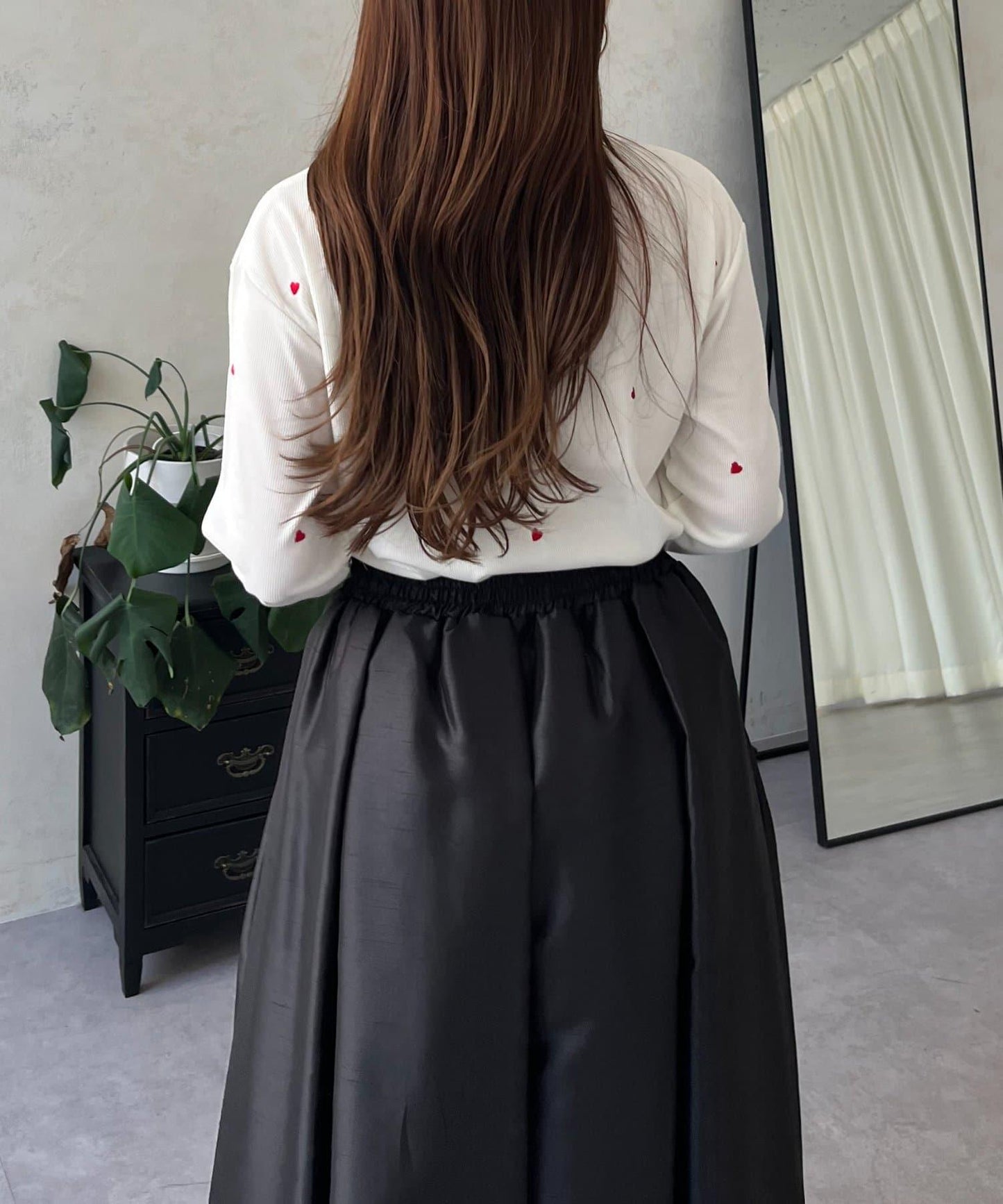 愛心刺繡羅紋長袖T恤