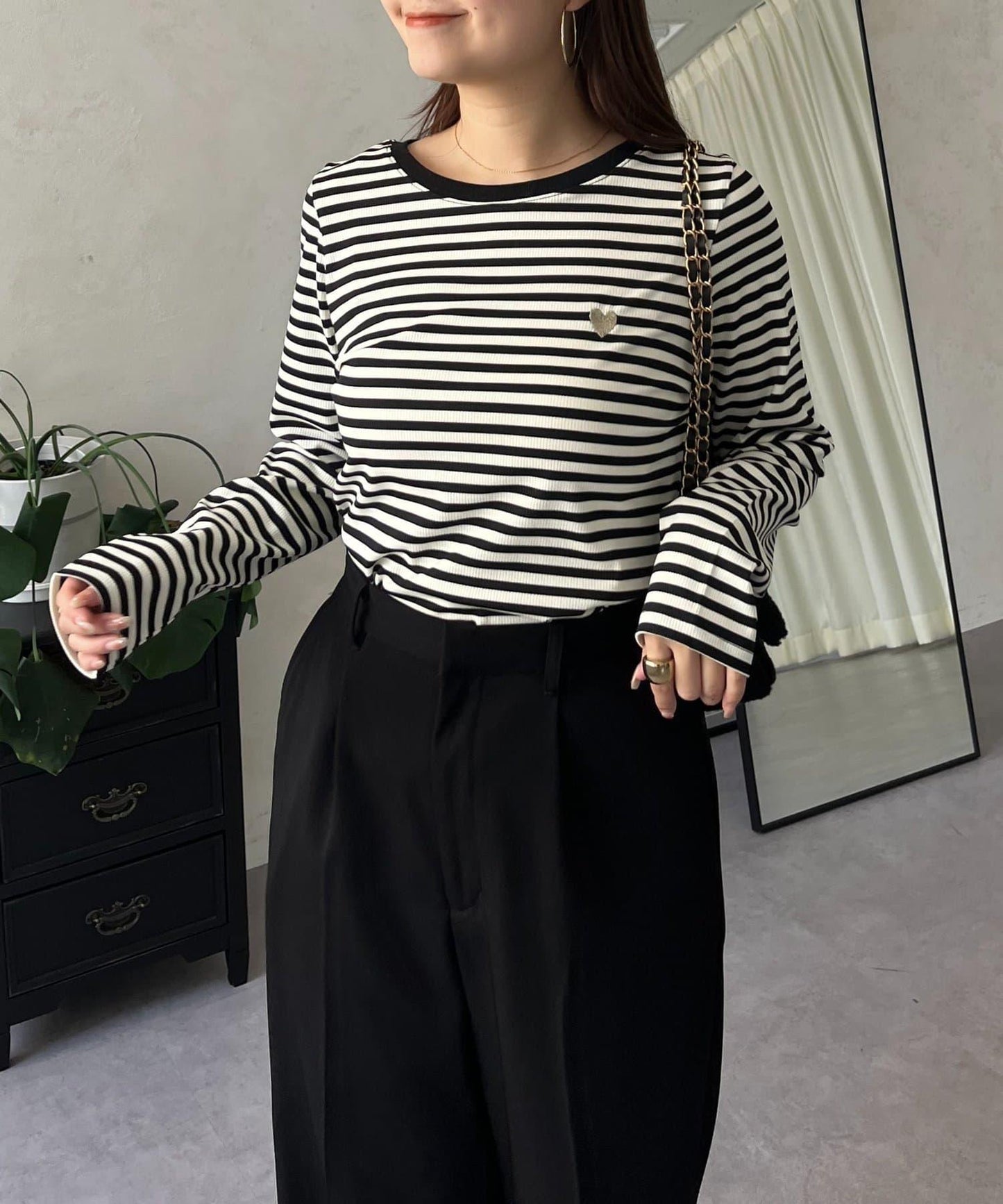 愛心刺繡條紋長袖T恤