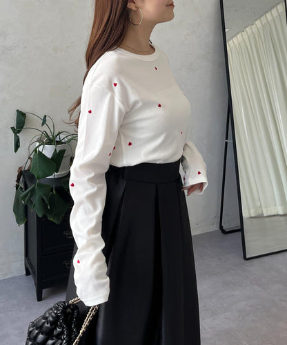 愛心刺繡羅紋長袖T恤