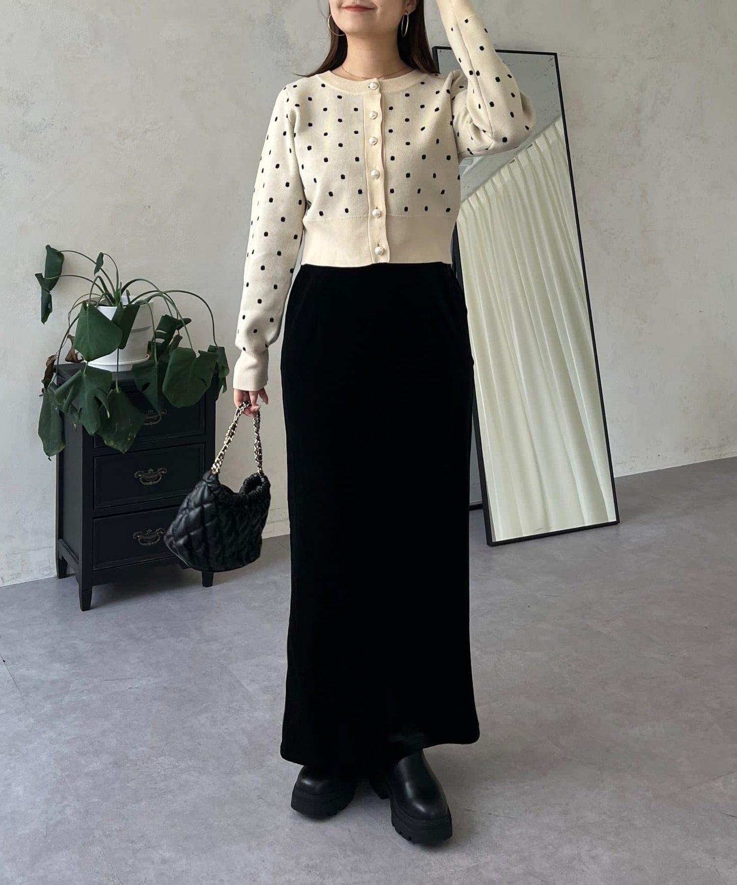 彈力天鵝絨直筒裙