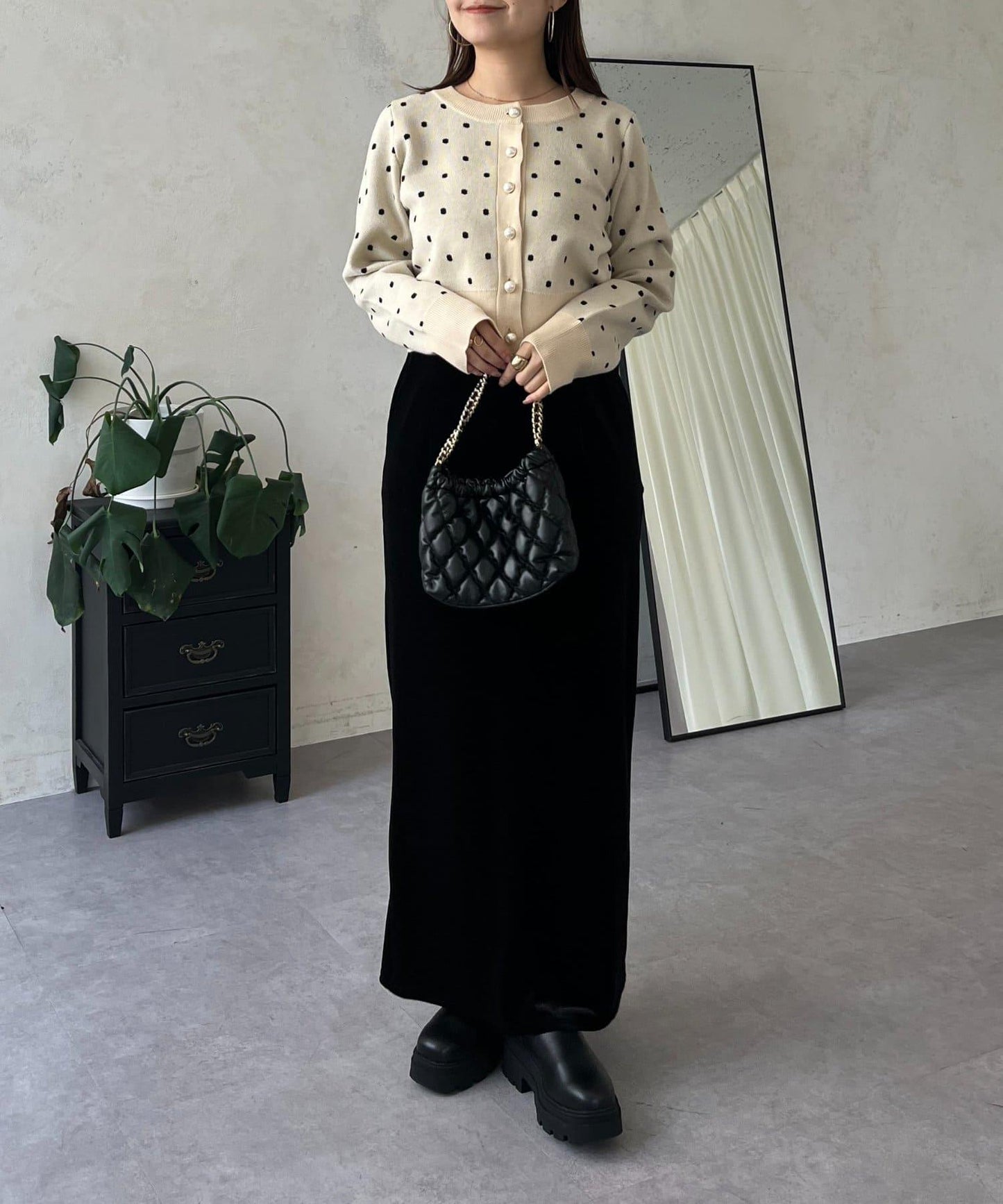 彈力天鵝絨直筒裙