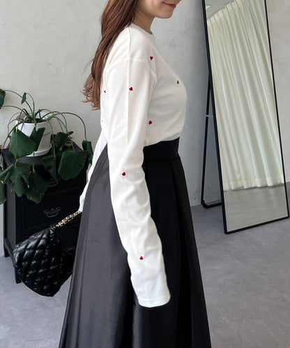 愛心刺繡羅紋長袖T恤