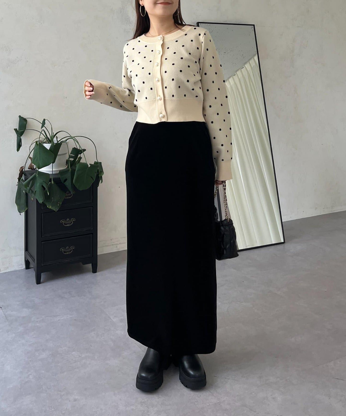 彈力天鵝絨直筒裙